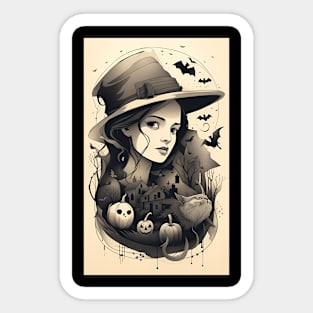 Halloween witch Women spooky scary house Sticker